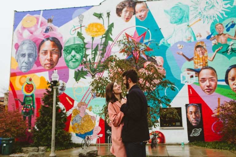 chicago enagement photographer colorful mural