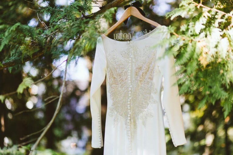 kristens dress haniging in the tree. the back of the dress is showing and has a beautiful cut out with sparkles 