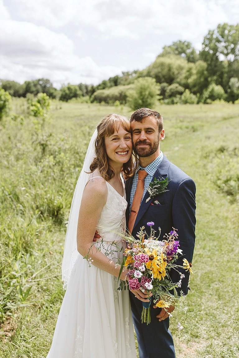 Wildflower wedding bouquet grown in backyard garden