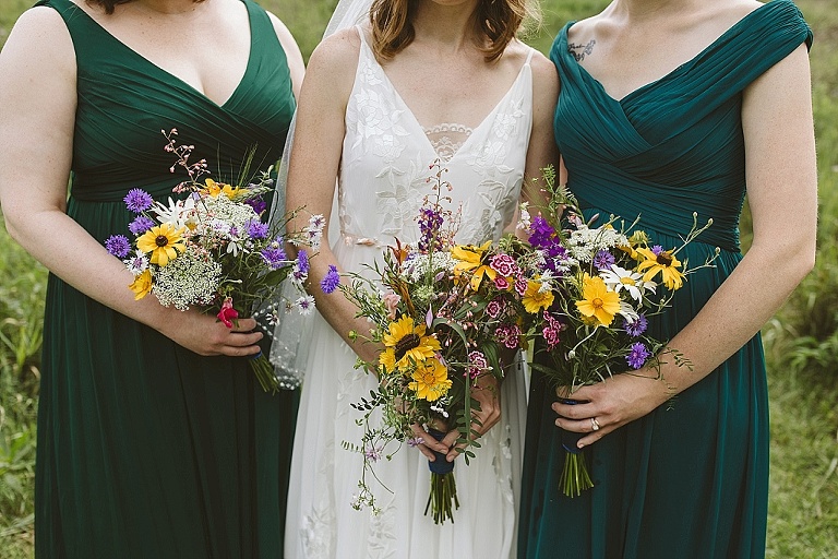 Wildflower wedding bouquet grown in backyard garden