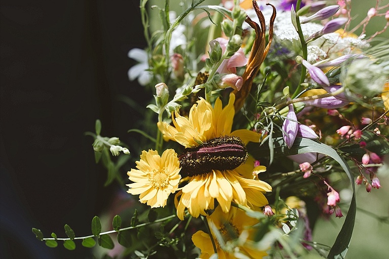 Wildflower wedding bouquet grown in backyard garden